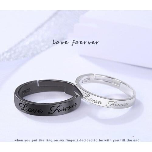 Fashion Couple S925 Silver Plated Black and White Eternal Love Opening Adjustable Ring J144