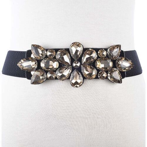 Fashion Women Elastic Wide Corset Belt For Women Glass Crystal Ceinture Ladies Thin Rhinestone inlaid Belt Waist Girdle SJ16