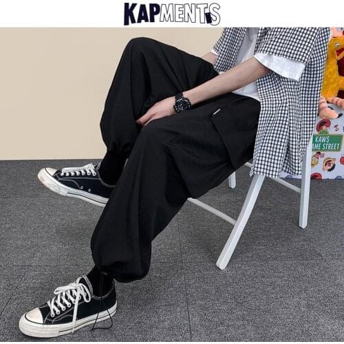 KAPMENTS Men Black Harajuku Cargo Causal Sweatpants 2021 Mens Baggy Designer Korean Fashion Jogger Man Hop Hop Vintage Pants 5XL