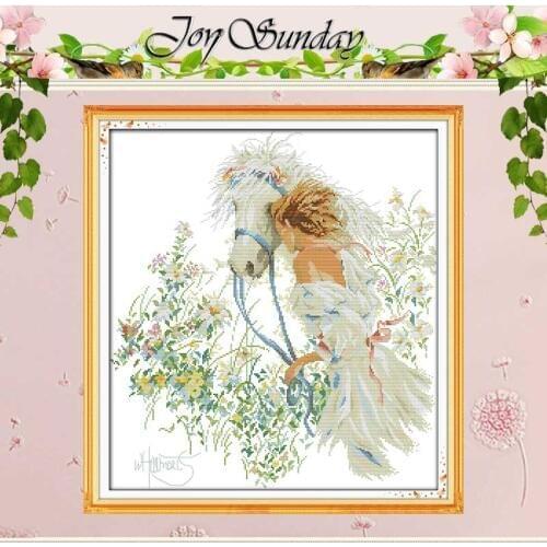White Horse and Girl Patterns Counted Cross Stitch 11CT Printed 14CT Cross Stitch Kits for Embroidery Needlework Home Decor