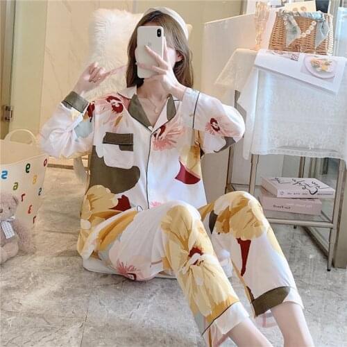 Long Sleeve Sleepwear Sleep Set Womens Nighty Robe Pajamas Suit Spring Nightgown Shirt Pants Lounge Nightshirts Home Clothing