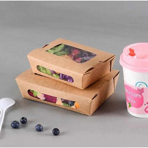 50pcs Disposable lunch box salad sushi food takeaway packaging boxes outdoor BBQ picnic food fruit box with transparent window