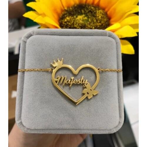 Custom Heart Name Necklace Crown Butterfly Pendant Personalized Gift Nameplate Choker Neck Jewelry Necklaces For Women BFF