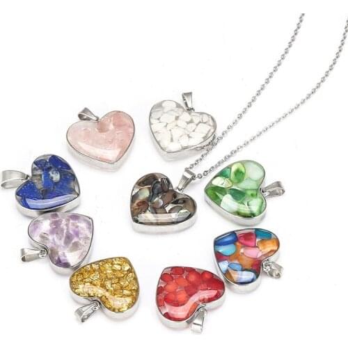 Gravel Stone Beads Heart Pattern Necklace Pink Quartz White Crystal Lapis Lazuli Tiger Eye Opal Collar for Women Jewelry