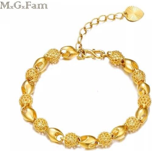 MGFam (17cm+3.5cm ) Bead Hollow Bracelets Jewelry For Sweet Women Creative Designs Pure Gold Color Allergy Free