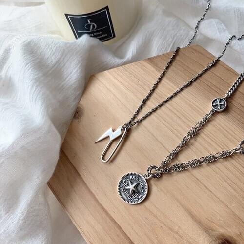 Origin Summer Unique Design Circle Star Lightning Pendant Necklace for Women Fashion Asymmetric Metal Jewelry Accessories Gifts