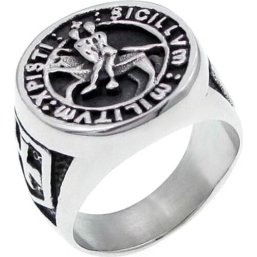 Retro new fashion cross Alloy Knights Templar mens ring angel wings ring send friend gift