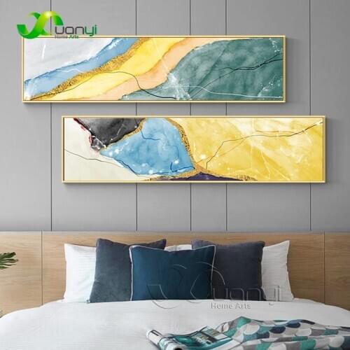 Nordic Poster Abstract Blue Yellow Green Golden Dots Canvas Painting Poster And Prints Abstract Wall Picture For Living Room