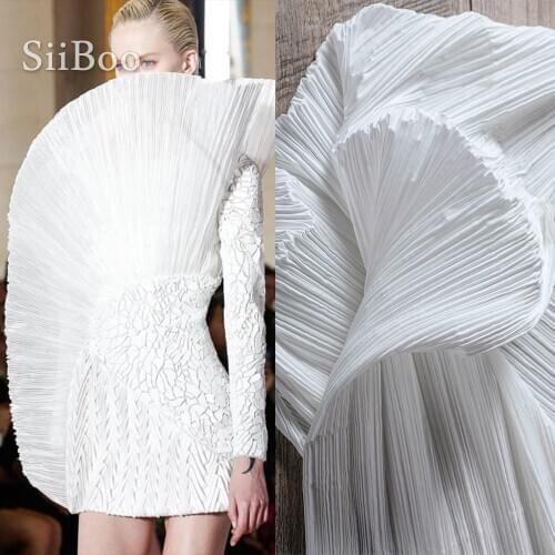 Siiboo pleated dense chiffon fabric 150cm width designer custom made garment lace fabric Tela de encaje de gasa gruesa sp6348