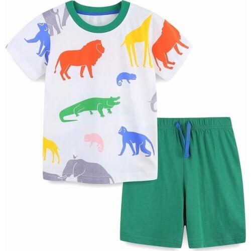 TUONXYE Summer Childrens Clothes For Boy Cartoon Animals T Shirt+Pants Kids Short Sleeve Clothing Set Teens Sport Tracksuit