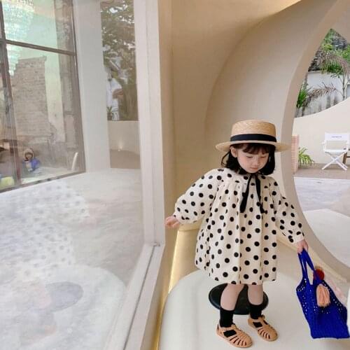Spring cute girls dot princess dress backless bowknot long sleeve casual dresses cotton clothes