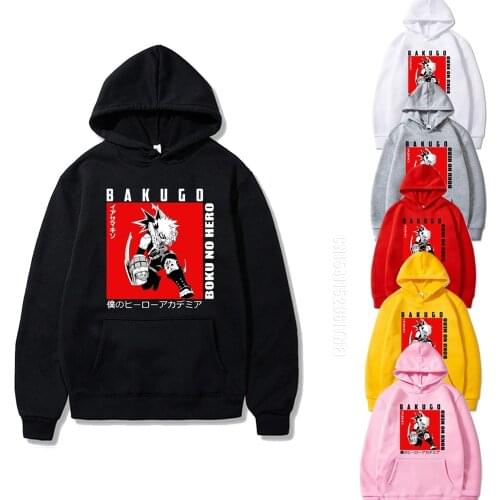 Vintage Anime My Hero Academia Hoodie Men Clothes Gothic Pullover Sweatshirt Bakugou Katsuki Print