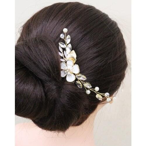 Vintage Bridal Accessories Golden Flower Women Headpieces Rhinestone Leaves Hair Comb for bride Hair Clips Elegant Headdress