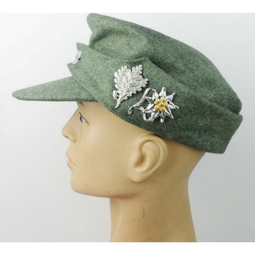 WWII WW2 German Wh Em M43 Panzer Wool Field Military Cap Edelweiss Sniper Leaf Badge Military Store