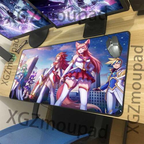 XGZ Anime Mouse Pad Star Guardian Cute Girl Customized Gaming Mouse Pad Black Locking Computer Desk Mat 900x400 / 600x300 Xxl
