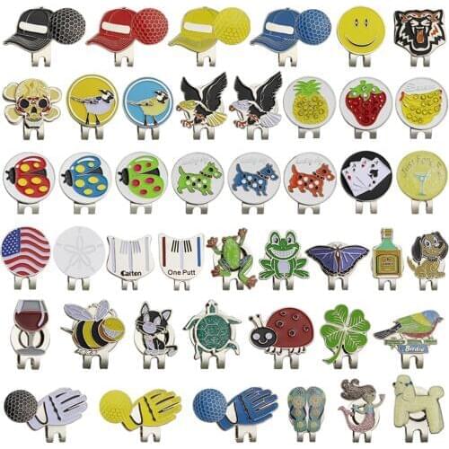 55 Kinds Different Design Golf Marker w Golf Hat Clip Clamp Golf Ball Mark(animals,wine cup,plants,shoes,flag) 1pcs