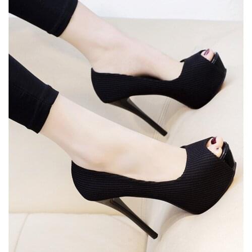 2021 Peep-toe Women Pumps Thick Plaftorm Black Ladies Shoes Club Heels Dress Womans High Heels Office Womens Shoes Summer Heels