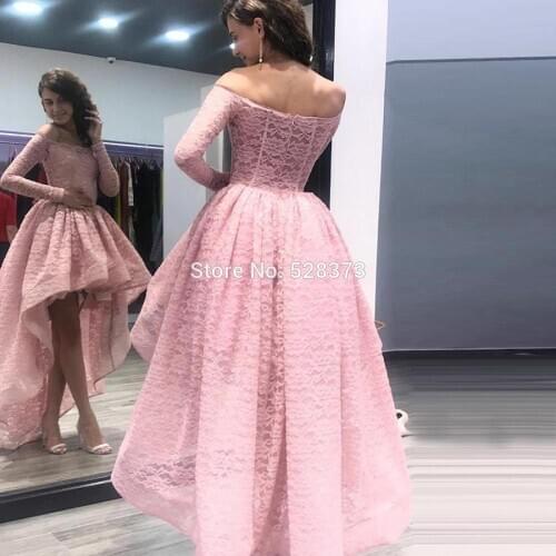 YNQNFS PD56 Robe De Soiree Vestido de Festa Pink High Low Party Long Sleeve Lace Prom Dresses Short Front Long Back 2018