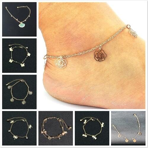 1@# Hot Sale Ankle Chain Pendant Anklet Elegant Round Golden Leaf Beach Foot Jewelry Fashion Style Anklets For Women