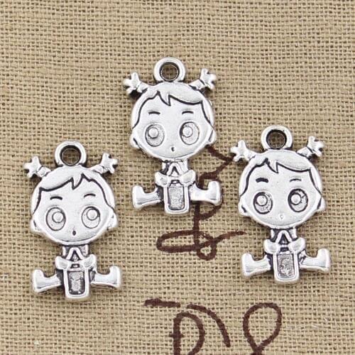 10pcs Charms Baby Girl Boy 24x13mm Antique Bronze Silver Color Pendants Making DIY Handmade Tibetan Bronze Silver Color Jewelry