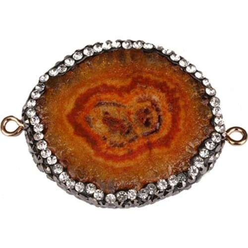 10/pcs connector big yellow orange geode quartz crystal stone slice bead gold pendant charm jewelry DIY making accessories