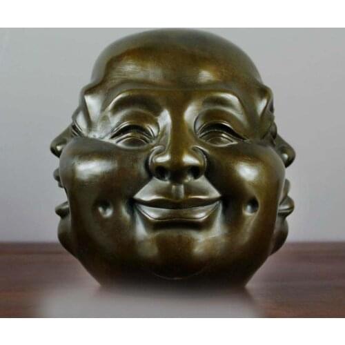 5 Chinese copper bronze four facial expression Maitreya Rohan monk Head Buddha SD 506