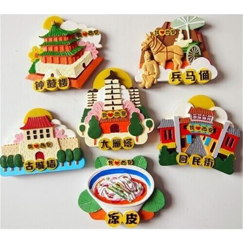 5PCS China Shaanxi Ansterry Scenic Tourist Souvenir Big Wild Goose Pagoda Terracotta Magnetic Resin Refrigerator Sticker