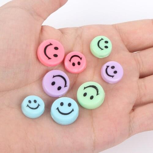 50pcs10mm/12mm Mixed Color Smilely Acrylic beads loose Round Beads For Jewelry Making DIY Craft Bracelets Fashion Pendents beads