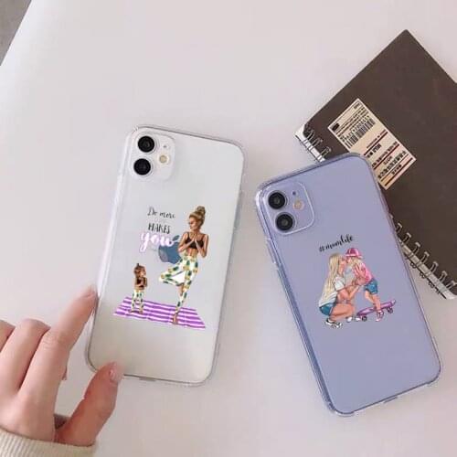 Mom and baby Phone Case For iphone 12 11 mini x xs xr pro max 8 7 6s 6 5 5s 5c se plus Transparent soft