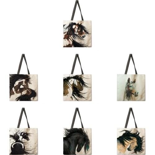 Retro horse oil painting ladies handbags ladies handbags ladies shoulder bags outdoor beach handbags fashion shopping bags