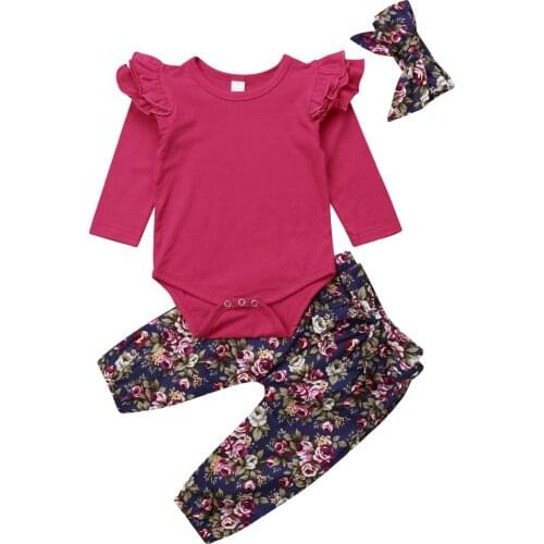 Emmababy 2018 Newborn Baby Girl Tops Long Sleeve Romper Floral Pants Leggings Headband 3Pcs Outfit Clothes 0-24M