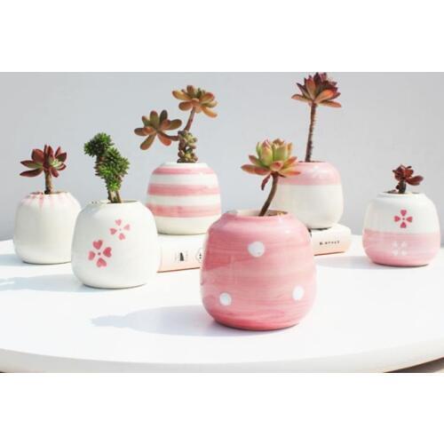 Cutelife Nordic Ins Hand-painted Pink Cute Fleshy Flower Terracotta Pots Thumb Pot Inside And Outside Glaze Succulent Plants Pot