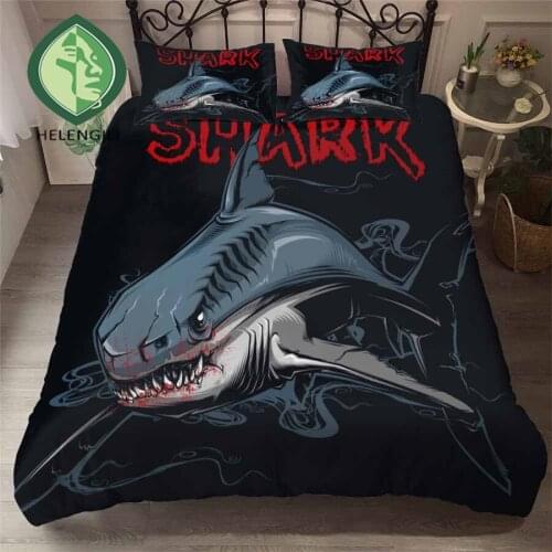 HELENGILI 3D Bedding Set Shark Print Duvet Cover Set Bedclothes with Pillowcase Bed Set Home Textiles #YC-163