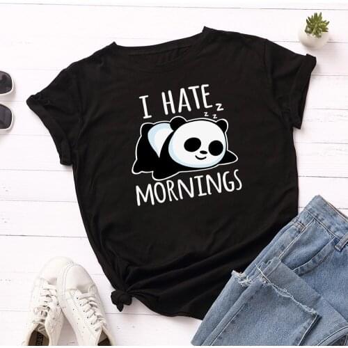 Kawaii Sleeping Panda Printed I Hate Mornings Letter Women Y2k Clothes Harajuku Graphic T Shirts Oversized T Shirt