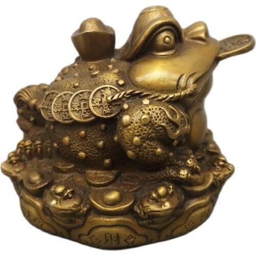 Chinese Old Bronze Statue Brass Golden Toad