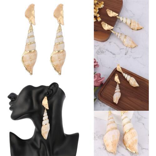 LEADERBEADS 2019 Exaggerated Bohemian Natural Conch Earrings Big Gold Handmade Pendant Earrings Women Summer Beach Jewelry Gift