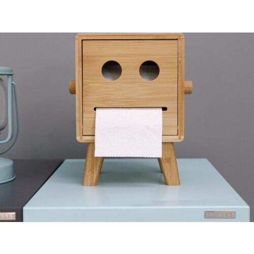 Cute Exquisite robot smiley face tissue boxes Creative home Bamboo roll paper storage box