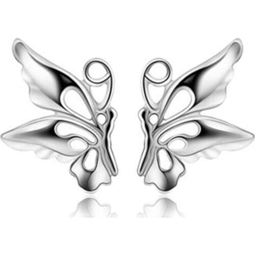 Fashion Charm Butterfly Hollow Stud Earrings for Women Ladies Fine 925 Sterling Silver Charm Jewelry Lover Mujer Bijoux SE161