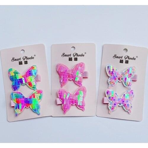 Boutique 15Sets Fashion Sequin Hairpins Glitter Gradient Rainbow Color Butterfly Hair Clips Princess Headwear Hair Accessories