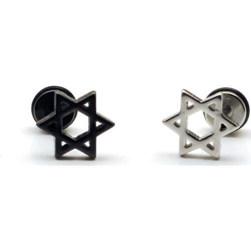 Fashion jewelry style Six-point shape Hollow hexagram titanium steel Earring Hiphop Men screw Pierced stud earrings ear plug