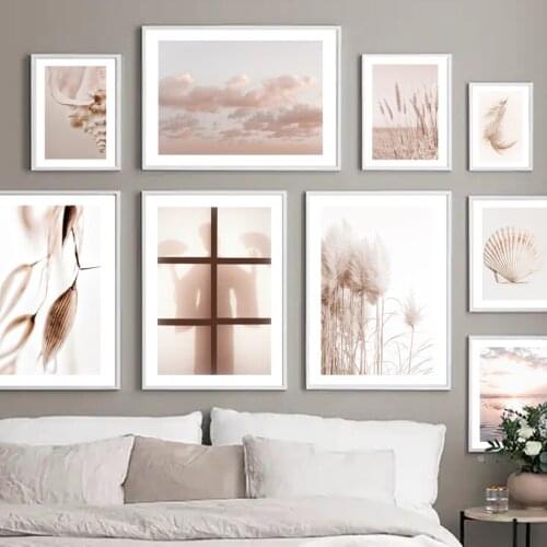 Sea Beach Reed Feather Flower Leaf Geisha Wall Art Canvas Painting Nordic Posters And Prints Wall Pictures For Living Room Decor