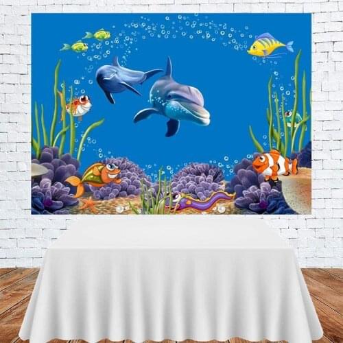 Cartoon Undersea World Shark Water Grass Fish Baby Background Child Birthday Party Room Decoration Photography Studio Backdrop