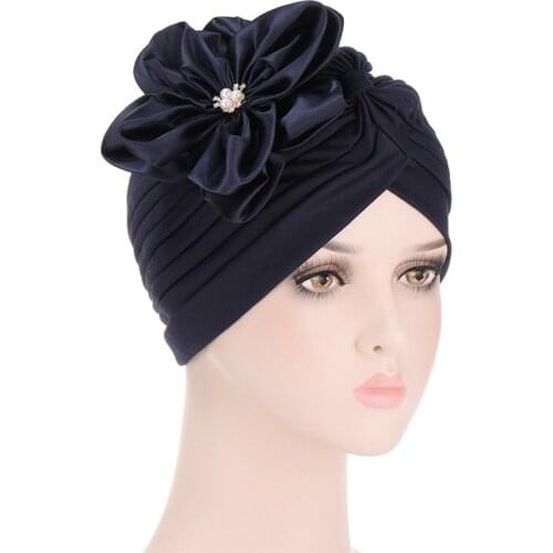 Muslim Fashion Big Flower Velvet Turban Hat For Women Elastic Headscarf Bonnet Ladies Hair Loss Chemo Cap Winter India Caps