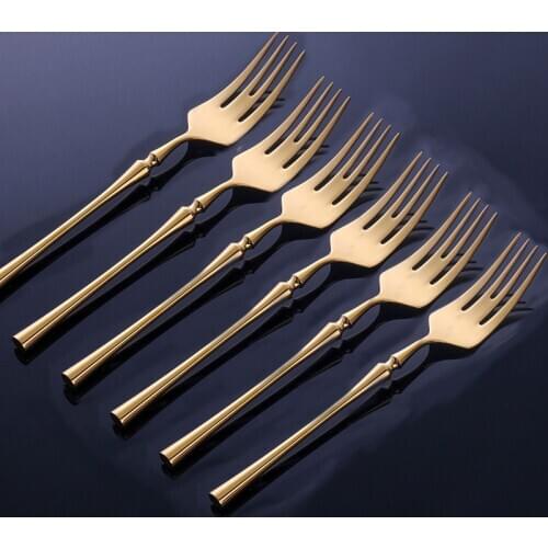 6Pcs Stainless Steel Dinner Forks Set 2 Color Silver Gold Dessert Fork Tableware Dinnerware Mirror Polished Kitchen Flatware Set