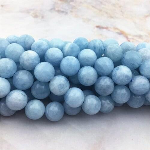 Natural Aquamarine Beads Stone Fashion Top Grade 6 8 10mm Blue Loose Round Aeroides Smooth Kunzite Noble Gem For Jewelry Making