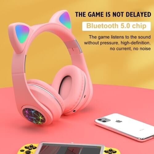NEW M2 Cat Ear Headset With LED Flash Light Bluetooth 5.0 Young People Kids Girls Headset Bluetooth Headphones Bluetooth Headset