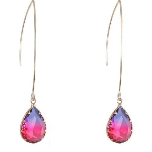 New water drop Glass rimmed gradient color claw long copper drop earring for women