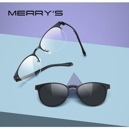 MERRYS DESIGN 2 In 1 Magnet Polarized Clip On Glasses Frame For Women Clip Glasses Optical Prescription Eyeglasses Frame S2786