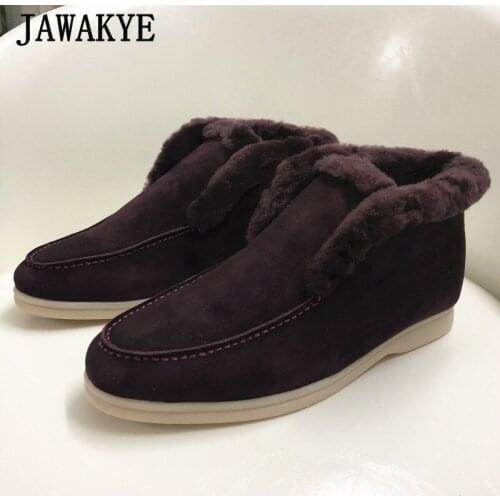 Casual Suede Winter Walk Boots Women Luxury Wool Slip-on Loafers Outdoor Warm Non-slip Flat Shoes Women Comfort Designer Boots