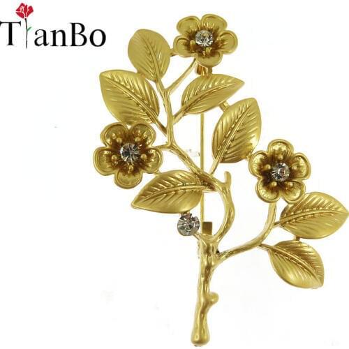 Luxury Golden Leaf Flowers tree Brooches Epoxy Corsage Wedding Broach Bouquet Pin Brooches Party Women